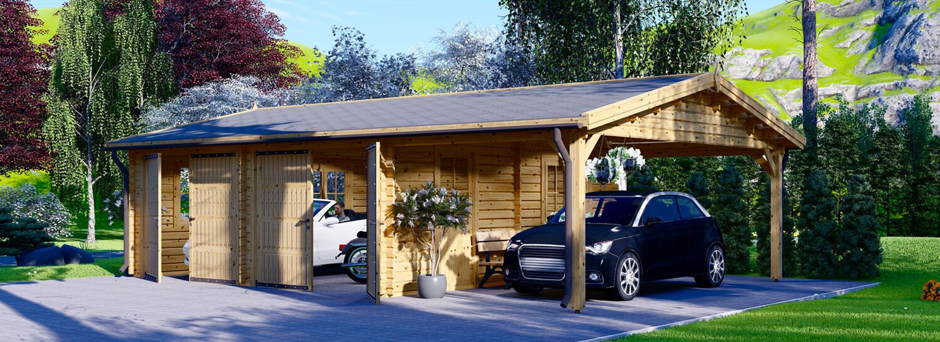 Drewniane garażowe i drewniane wiaty na samochód
